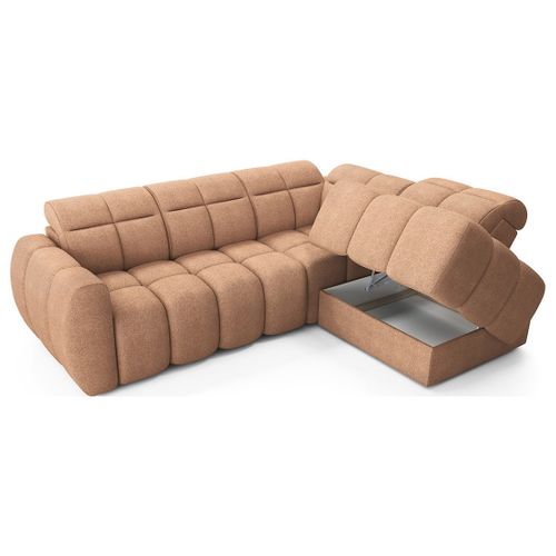 Basile - Canapé D'angle Droit 4 Places Assise Extensible Électrique Avec Coffre En Tissu Texturé