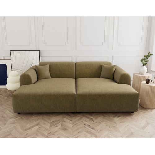 Aumance - Canapé Droit 4 Places Avec Double Méridienne Assise Profonde En Velours Texturé