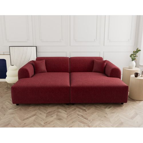 Aumance - Canapé Droit 4 Places Avec Double Méridienne Assise Profonde En Velours Texturé