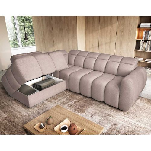 Basile - Canapé D'angle Gauche 4 Places Assise Extensible Électrique Avec Coffre En Tissu Texturé