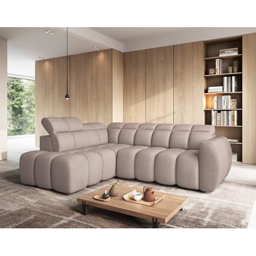 Basile - Canapé D'angle Gauche 4 Places Assise Extensible Électrique Avec Coffre En Tissu Texturé