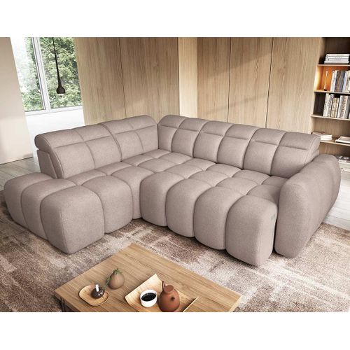 Basile - Canapé D'angle Gauche 4 Places Assise Extensible Électrique Avec Coffre En Tissu Texturé