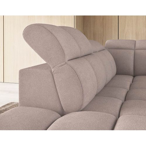 Basile - Canapé D'angle Gauche 4 Places Assise Extensible Électrique Avec Coffre En Tissu Texturé