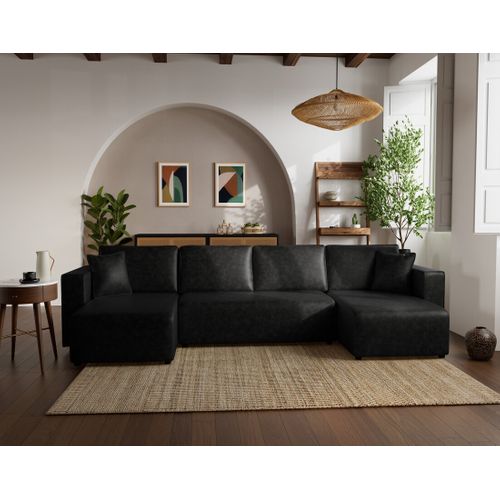 Canapé Panoramique Convertible 7 Places Topaze En Simili Noir