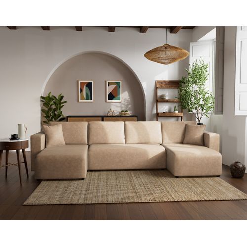 Canapé Panoramique Convertible 7 Places Topaze En Simili Beige