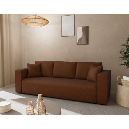Canapé Droit Convertible 3 Places Topaze En Simili Cognac