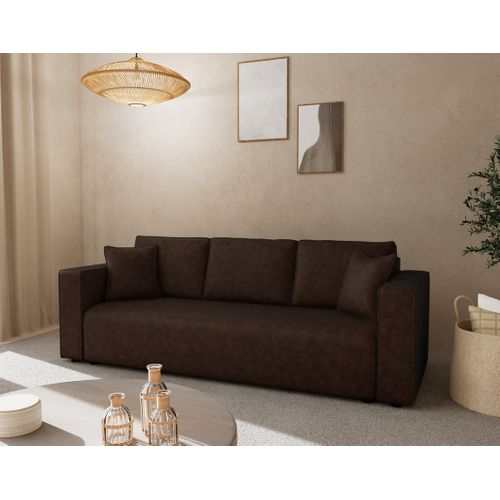 Canapé Droit Convertible 3 Places Topaze En Simili Marron