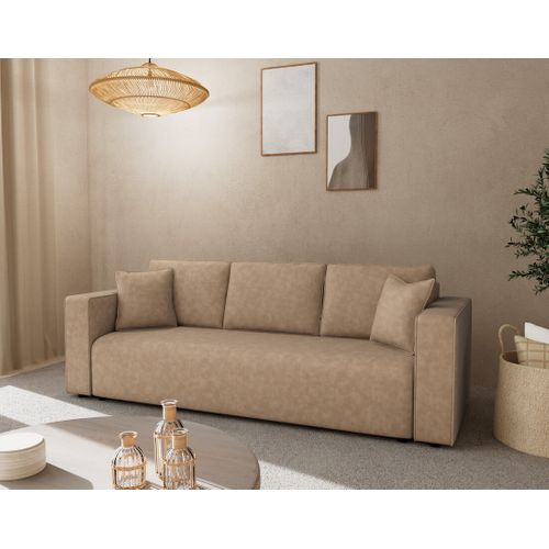 Canapé Droit Convertible 3 Places Topaze En Simili Beige