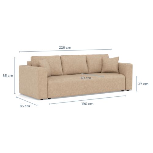 Canapé Droit Convertible 3 Places Topaze En Simili Beige