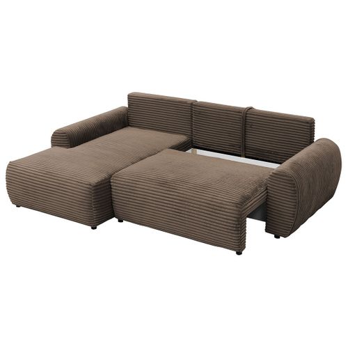 Canapé Angle Gauche Convertible 4 Places Silvano En Velours Côtelé Marron