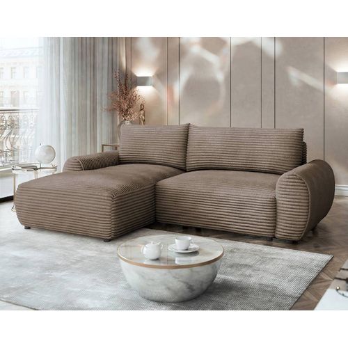 Canapé Angle Gauche Convertible 4 Places Silvano En Velours Côtelé Marron
