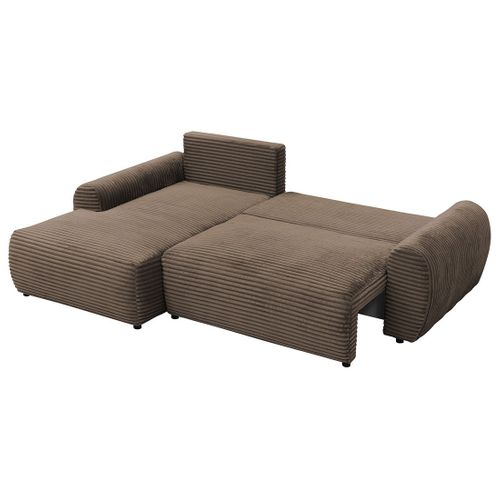 Canapé Angle Gauche Convertible 4 Places Silvano En Velours Côtelé Marron