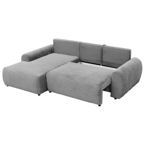 Canapé Angle Gauche Convertible 4 Places Silvano En Velours Côtelé Gris Clair