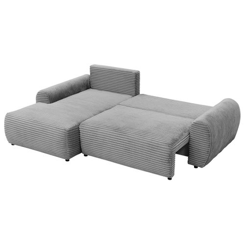 Canapé Angle Gauche Convertible 4 Places Silvano En Velours Côtelé Gris Clair