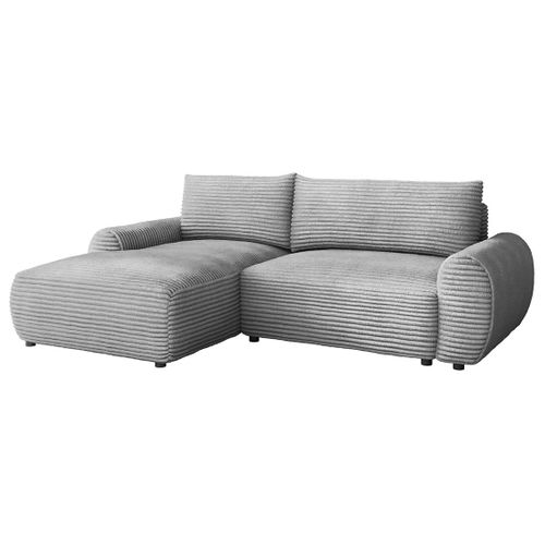 Canapé Angle Gauche Convertible 4 Places Silvano En Velours Côtelé Gris Clair