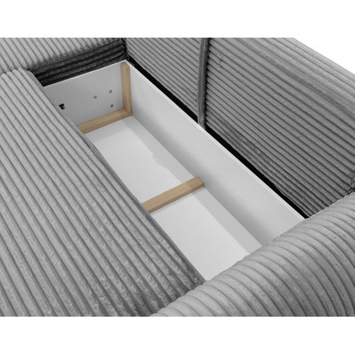 Canapé Angle Gauche Convertible 4 Places Silvano En Velours Côtelé Gris Clair