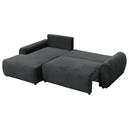 Canapé Angle Gauche Convertible 4 Places Silvano En Velours Côtelé Gris Foncé