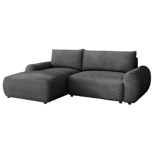 Canapé Angle Gauche Convertible 4 Places Silvano En Velours Côtelé Gris Foncé