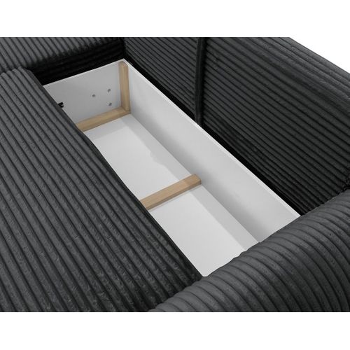 Canapé Angle Gauche Convertible 4 Places Silvano En Velours Côtelé Gris Foncé