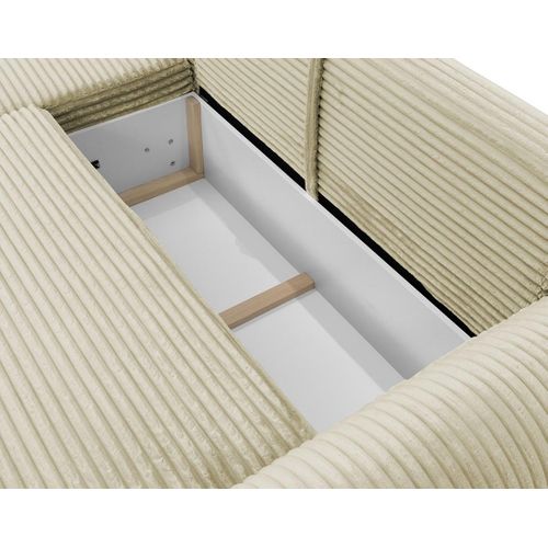 Canapé Angle Gauche Convertible 4 Places Silvano En Velours Côtelé Beige