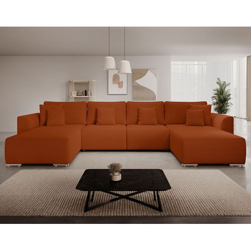 Canapé Panoramique Convertible 7 Places Gabriel En Tissu Texturé Rouge