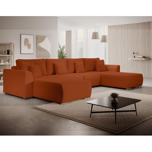 Canapé Panoramique Convertible 7 Places Gabriel En Tissu Texturé Rouge