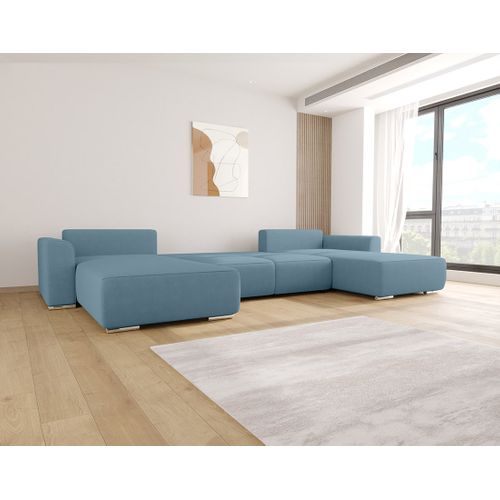 Canapé Panoramique Convertible 7 Places Gabriel En Tissu Texturé Bleu