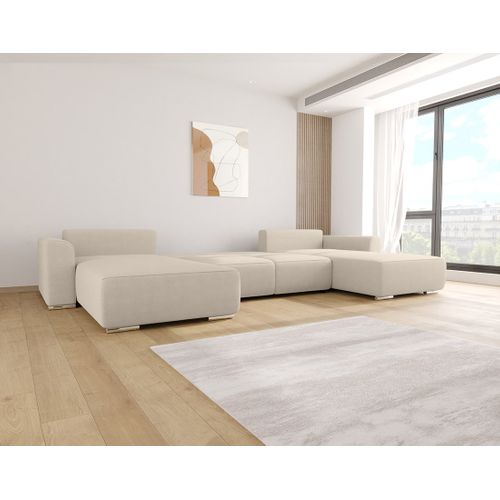 Canapé Panoramique Convertible 7 Places Gabriel En Tissu Texturé Beige