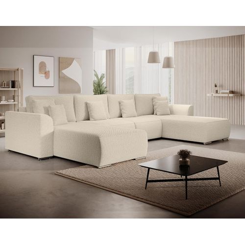 Canapé Panoramique Convertible 7 Places Gabriel En Tissu Texturé Beige