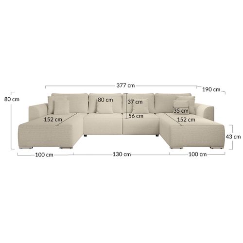 Canapé Panoramique Convertible 7 Places Gabriel En Tissu Texturé Beige