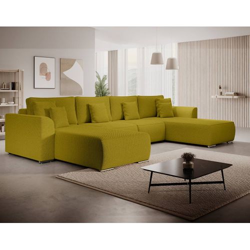 Canapé Panoramique Convertible 7 Places Gabriel En Tissu Texturé Vert