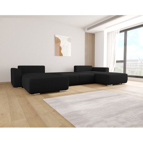 Canapé Panoramique Convertible 7 Places Gabriel En Tissu Texturé Noir