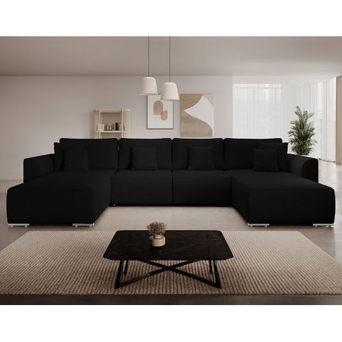 Canapé Panoramique Convertible 7 Places Gabriel En Tissu Texturé Noir