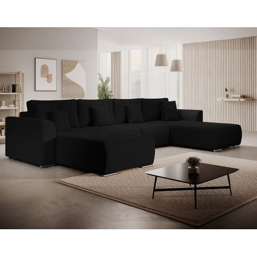 Canapé Panoramique Convertible 7 Places Gabriel En Tissu Texturé Noir