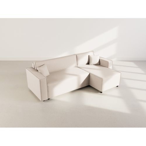 Jonas - Canapé D'angle Réversible 4 Places Convertible Avec Coffre En Tissu Texturé Beige