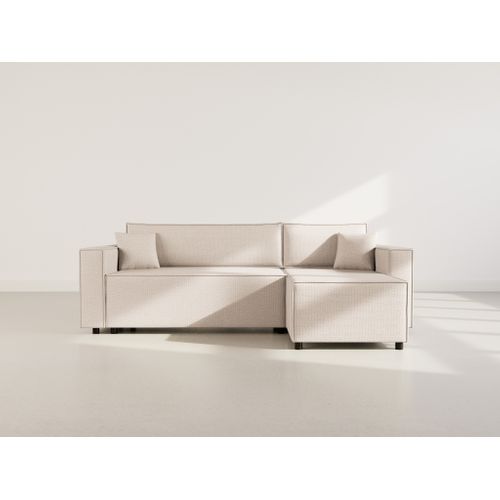 Jonas - Canapé D'angle Réversible 4 Places Convertible Avec Coffre En Tissu Texturé Beige