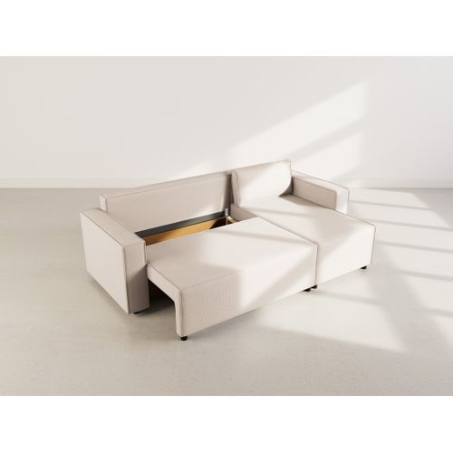 Jonas - Canapé D'angle Réversible 4 Places Convertible Avec Coffre En Tissu Texturé Beige