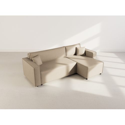 Jonas - Canapé D'angle Réversible 4 Places Convertible Avec Coffre En Tissu Texturé Taupe
