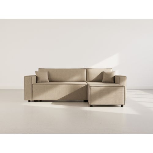 Jonas - Canapé D'angle Réversible 4 Places Convertible Avec Coffre En Tissu Texturé Taupe