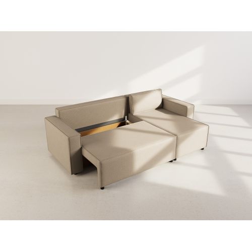 Jonas - Canapé D'angle Réversible 4 Places Convertible Avec Coffre En Tissu Texturé Taupe