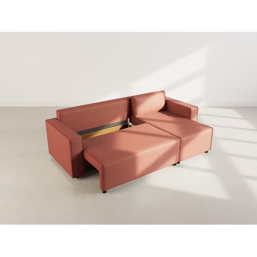 Jonas - Canapé D'angle Réversible 4 Places Convertible Avec Coffre En Tissu Texturé Rose