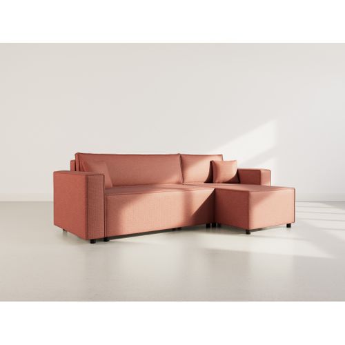 Jonas - Canapé D'angle Réversible 4 Places Convertible Avec Coffre En Tissu Texturé Rose