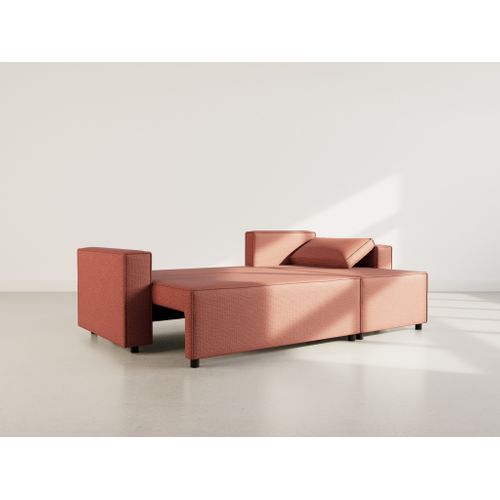Jonas - Canapé D'angle Réversible 4 Places Convertible Avec Coffre En Tissu Texturé Rose