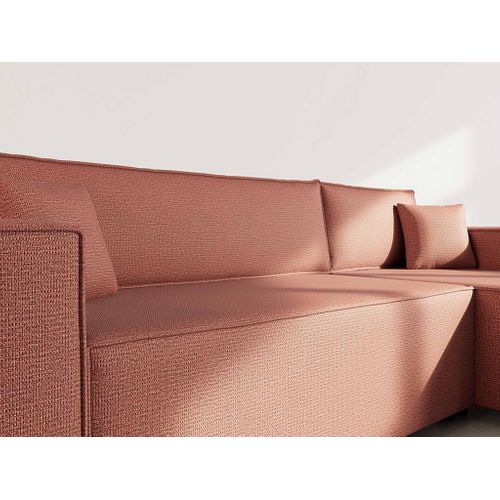Jonas - Canapé D'angle Réversible 4 Places Convertible Avec Coffre En Tissu Texturé Rose