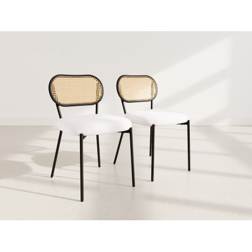 Luciano - Lot De 2 Chaises Cannage - Dossier Arrondi - En Tissu Bouclette