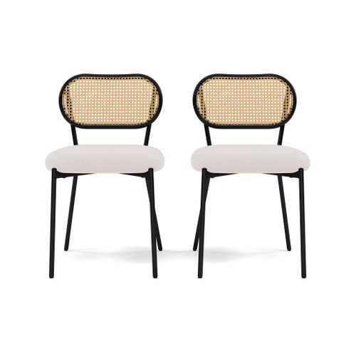 Luciano - Lot De 2 Chaises Cannage - Dossier Arrondi - En Tissu Bouclette