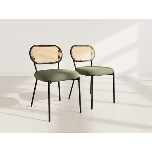 Luciano - Lot De 2 Chaises Cannage - Dossier Arrondi - En Tissu Bouclette