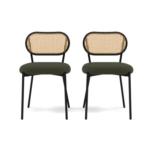 Luciano - Lot De 2 Chaises Cannage - Dossier Arrondi - En Tissu Bouclette
