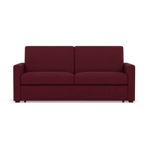 Julia - Canapé 3 Places Convertible Express Couchage Quotidien 140 Cm Matelas 14 Cm En Tissu Prune