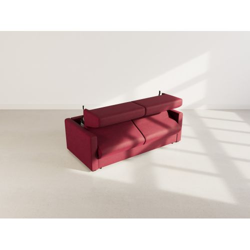 Julia - Canapé 3 Places Convertible Express Couchage Quotidien 140 Cm Matelas 14 Cm En Tissu Prune